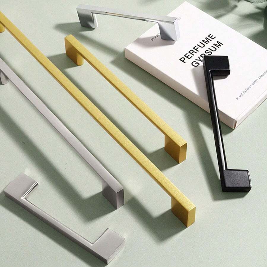 1个简约黑色拉丝铝合金家具柜门/抽屉把手,玻璃柜门拉手,家居装饰五金 - 彩色 - 查看 1
