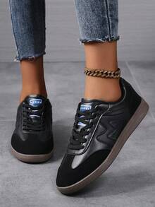 Baskets décontractées en canevas rétro pour femmes, chaussures plates et confortables pour étudiants, chaussures de skate polyvalentes inspirées du style Ins, chaussures vulcanisées basses - Noir - Voir 3