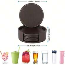 Set mit 6 runden Kaffeeuntersetzern aus Leder, runde 4-Zoll-Untersetzer für Tassen für den Einsatz zu Hause und in der Küche