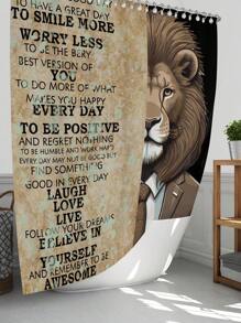 1pc/4pcs Lion Tiger Leopard Design Bathroom Decorative Waterproof Shower Curtain Set With 12 Hooks, Slip-Resistant Bathroom Mat, U-Shaped Toilet Mat And Round Toilet Lid Cover, Multi-Purpose Bathroom Set For All Scenes