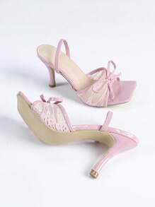 Women's Pink Square Toe Stiletto High Heel Sandals, Fashionable Versatile Sexy Party Heels For Dresses, Leg Lengthening - Pink - View 6