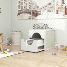 Mueble arenero extraíble para gatos con tabla para rascar - Madera Blanco - Ver 2