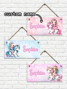 1 szt. Bez smyczy, śliczna, jednorożec, spersonalizowana tabliczka ścienna z imieniem do dekoracji domu, spersonalizowana tabliczka artystyczna, dekoracja sypialni, dekoracja pokoju, dekoracja domu, dekoracja ścienna, powrót do szkoły, wystrój domu, prezent dla dziewczynki, odświeżenie domu, spersonalizowane znaki i tabliczki, ciepła atmosfera