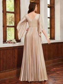 Kexmon 优雅奢华女士 V 领荷叶边礼服，搭配浪漫 3D 花朵飘逸舞会礼服，非常适合正式场合和晚会舞会婚礼宾客礼服，适合毕业晚宴、派对礼服