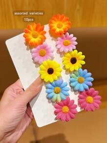 10pcs Assorted Color Cute Sunflower Hair Clips, Perfect For Daily Use Hair Accessories - Multicolor - View 7