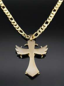 Men's Multi-Layer Christian Cross Pendant Necklace, Stainless Steel Gold-Plated Cross Necklace In Hip Hop Style - Necklace - View 4