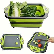 1pc Foldable Cutting Board Set - Collapsible Dishwasher-Friendly Prep Bowl, Built-In Fruit/Vegetable Strainer & Non-Slip Base - 8.5QT Kitchen Sink Organizer With Knife - Space-Saving For RVs, Apartments, Camping Trips - Viral Spring Kitchen Hack, Camping Essentials 2025