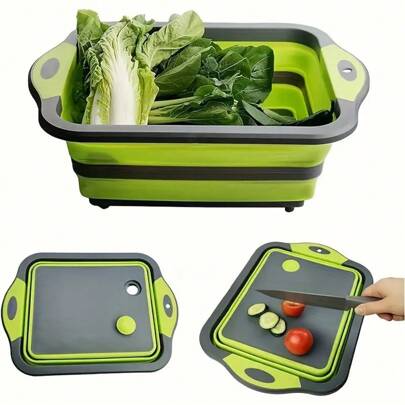1pc Foldable Cutting Board Set - Collapsible Dishwasher- Prep Bowl, Built-In Fruit/Vegetable Strainer & Non-Slip Base - 8.5QT Kitchen Sink Organizer- Space-Saving For RVs, Apartments, Camping Trips - Viral Spring Kitchen Hack, Camping Essentials 2025