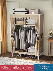 1pc Cute Cartoon Pattern Portable Wardrobe, Modern Style Fabric Cover, Steel Pipe Frame And Plastic Connectors, Sturdy And Durable, With 2 Hanging Sections And 2 Storage Shelves, Reasonable Storage Space, Suitable For Home, Single Apartment, Dormitory, Bedroom Closet Storage Furniture, 86x45x170cm - Multicolor - View 16