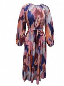 Damen Batikprint Langarm Kleid im arabischen Stil, einfach und modisch für den Alltag, dezent - Verschiedenfarbig - Übersicht 6