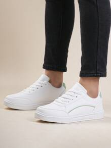 Fashionable Breathable Lightweight Soft Low-Top Versatile Casual Sports Shoes For Women - White Green - View 4