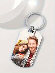 1pc Customized Key Chain With Photo/Text/Dog Tag, Stainless Steel Key Chain, Suitable For Family, Men, Women, Boyfriend, Girlfriend Gift, Father's Day, Mother's Day Gift