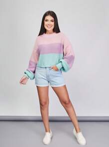 Striped Off-The-Shoulder Blouse Princess Sleeve Knit Warm Winter Fashion Blogger New2023 - Coral Pink - View 4