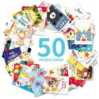 50 Happy Birthday Cards&50 Animal Greetings Text Cards, Premium Card Congratulations Card Set, Non Repeating Cartoon Pattern Blessings, New Product Creative Gifts, Holiday Creative Small Gifts, Halloween, Thanksgiving, And Christmas Gifts, A Great Birthday Gift! Fun And Simple, It Is An Ideal Holiday Gift And A Thoughtful Choice For Giving To Friends And Family!