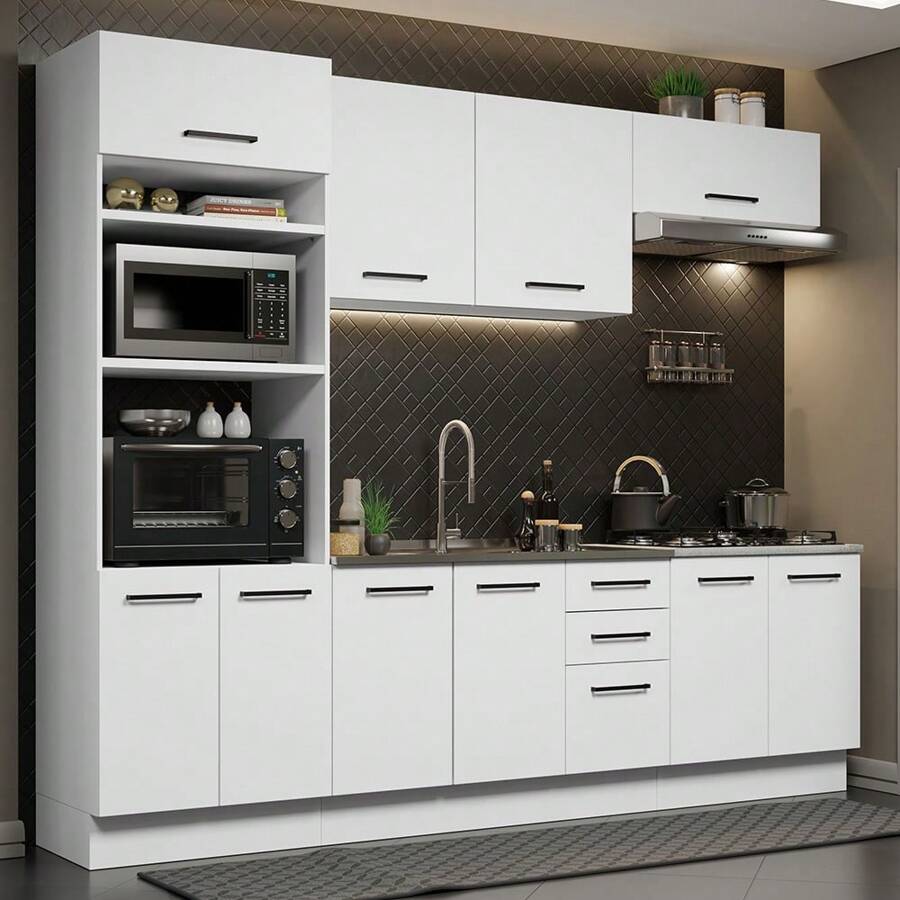 Mueble De Cocina Integral 270cm Agata Madesa 01 Blanco - Blanco - Ver 1