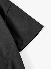 Young Boy Casual Green Holy Letter Print Round Neck Summer T-Shirt - Black - View 4