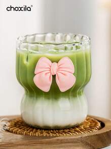 choxila 1 pieza Taza para bebida fría con lazo rosa, taza para matcha, taza de café resistente al calor, taza de vidrio de borosilicato, taza de grano vertical, taza para hacer té