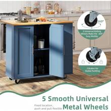 Rolling Kitchen Island Cart - Folding Drop Leaf Breakfast Bar - Includes Storage Cabinet, Shelf, And Drawer - White Finish - Perfect For Kitchens Or Dining Areas - Durable And Functional - Ideal For Small Spaces - Combines Style And Practicality For A Modern Home Upgrade. - Blue - View 5