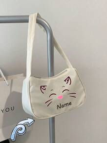 1PC Custom Shoulder Bag With Personalized Name Or Holiday Message. Solid Color Cat Pattern Custom Design Versatile High-End Girl's Shoulder Bag. Lightweight Coin Purse, Perfect For Girl's Bags - Style 1 - View 12
