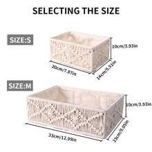 1pc White Rectangular Handwoven Rope Storage Basket, Delicate Handmade Desktop Organizer Box For Trinkets, Decorations, Jewelry And Small Items, Suitable For Daily Home Organization, Party Decoration And Holiday Storage - White - View 3