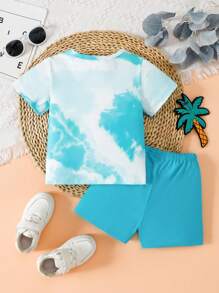 2pcs/Set Infant Baby Boys Palm Tree Print Short Sleeve Tee And Casual Outfit, Spring/Summer