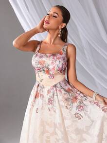 Women's Floral Print Maxi Bridesmaids Dress With Flared Hem - Multicolor - View 6