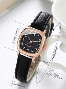 5 件套女士优雅方形表盘小手表和皮带组合，经典石英表，不含手表盒 - 彩色 - 查看 4