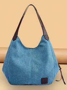 2025新款多层帆布手提包百搭韩版手提包时尚单肩包简约大容量包 - 藍色 - 查看 11