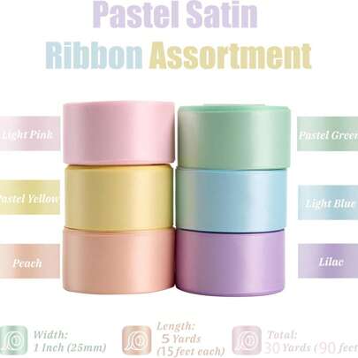 6卷1英寸粉彩缎带，礼品包装缎带套装，适用于工艺品、花束、生日、派对、婚礼、复活节装饰，多色30码，适用于毕业典礼、圣诞节装饰、家居圣诞礼物、圣诞装饰