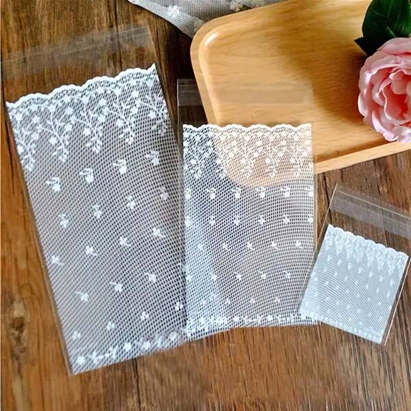 50/100pcs White Beautiful Lace Opp Self-Adhesive Bags, Packaging Bags