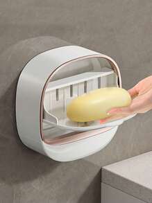 1 Stück Luxus Seifenschale Abtropfhalter Badezimmer Organizer, wandmontierte Seifenablage mit Deckel, Seifenbox ohne Bohren