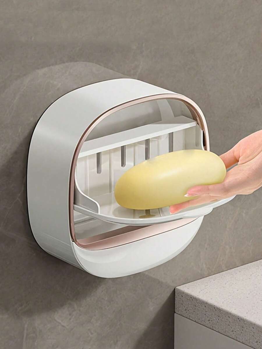 1 Stück Luxus Seifenschale Abtropfhalter Badezimmer Organizer, wandmontierte Seifenablage mit Deckel, Seifenbox ohne Bohren