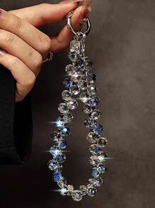 Fashionable Beaded Phone Wrist Strap, Universal Fit For All Smartphones, Luxury Beaded Decoration With Finger Ring Stand Gifts For Mother, Family, Friends, Birthday, Holiday Phone Charm, Phone Chain - Black - View 9