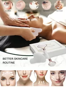 2pcs Face Gua Sha Massage Tools, Includes 1pc Double-Head Massage Roller And 1pc Heart-Shaped Gua Sha Board, Helps Reduce Puffiness, Calm And Lift Skin Through Facial Massage (Made Of ABS Plastic) - White - View 4