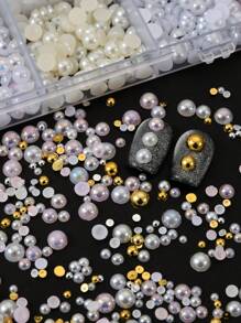 1kit Nail Pearls, 3D Nail Charms, Flatback Pearls For Crafting, Charms For Nails Design