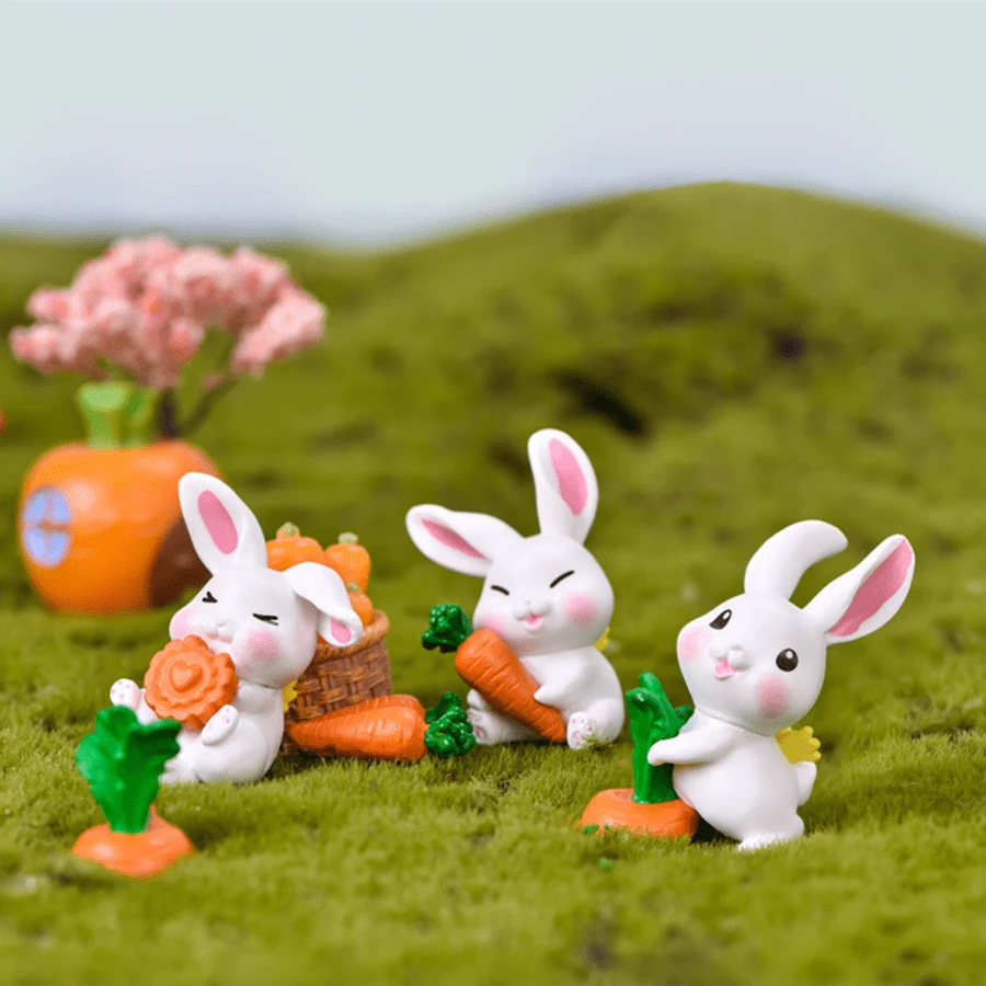 6pcs Resin Bunny Figurines Set - Indoor & Outdoor Rabbit Decor For Various Room Types - Easter Party Decorations & Gifts - No Electricity Needed - Multicolor - View 1