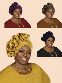 1 Stück nigerianischer Damenhut mit doppellagigem Kreuzrand und seitlicher Blumendekoration, geeignet für Hochzeiten, Partys und andere Feste, verstellbares Gummiband Haarnetz für den täglichen Gebrauch, Halloween, Weihnachten, Herbst und Winter - Verschiedenfarbig - Übersicht 13