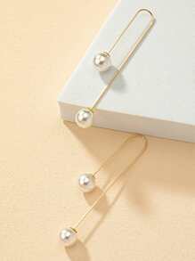 1 对树脂仿珍珠几何 U 形耳环，简约母亲节礼物，适合日常佩戴 - 金黃色 - 查看 1