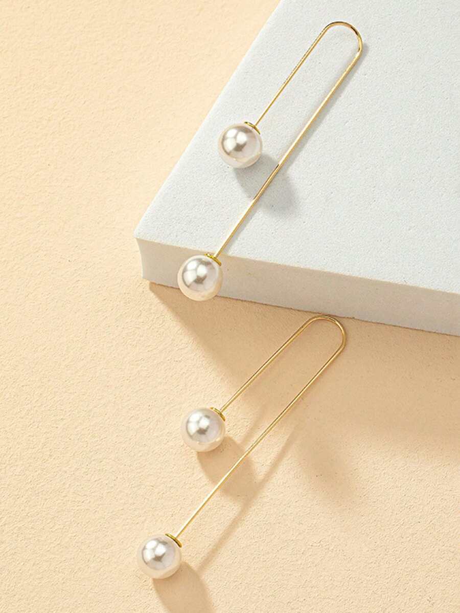 1 对树脂仿珍珠几何 U 形耳环，简约母亲节礼物，适合日常佩戴 - 金黃色 - 查看 1