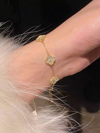 Newsoul 1 pieza Elegante pulsera de plata de ley S925 con círculo geométrico de trébol de cuatro hojas, joyería exquisita, regalo para mujeres, novias, accesorios de lujo para damas