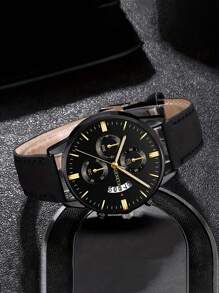 Set de 5 piezas de relojes vintage para hombre - Pulsera de cuerda de cuentas hecha a mano, reloj de piel de PU con pantalla de calendario precisa, cómodo para uso casual y deportivo, regalo ideal para él