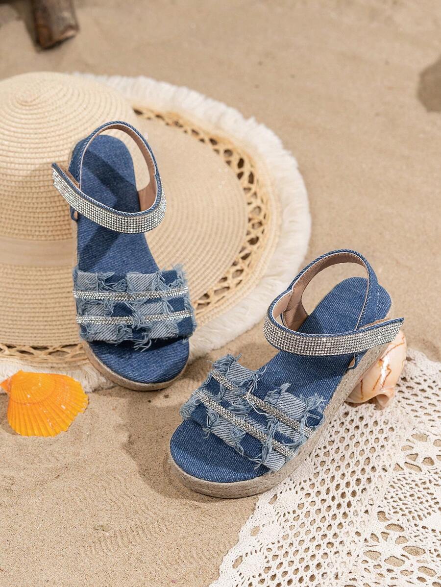 New Wedge-Heeled Twine Sole Sandals, 2025 New Bright Diamond Sandals, Beach Sandals, Bohemian Style, High School Fashion Sandals, Bright Diamond High-Heeled Sandals, Wedge-Heeled Fashion Sandals, Hand-Woven, Famous Style Sandals