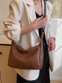 European And American Style Woven Rhombus Pattern Casual Large Capacity Commuter Retro Fashion Underarm Shoulder Bag