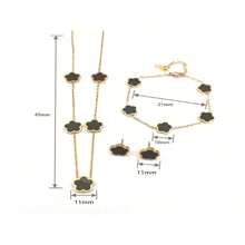 4 件/套时尚不锈钢双面贝母四叶草项链、手链、耳环、18K 金简约吊坠项链套装，优雅 - 金色 - 查看 3