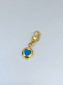 Pack Of 3 Gold Heart Charms, In Blue, Red, And Truquoise Tones, Accessory For Making Bracelets, Necklaces, And Earrings - 綠松石色 - 查看 2