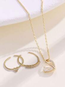 3pcs/Set Simple Heart Design Necklace & Ring Set, Great Gift For Dates, Parties, Christmas, Valentine's Day, Mothers, Mother's Day