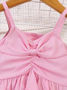2pcs/Set Baby Girls Spring/Summer Casual Daily Wear Solid Color Camisole Top + Floral Print Flare Pants - Pink - View 4