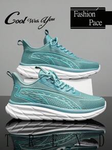 Zapatillas deportivas con suela gruesa y amortiguación, estilo casual de uso diario con bloques de color, rayas, malla transpirable y cordones delanteros, para primavera/verano