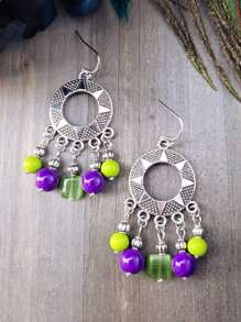 2 件几何空心流苏星形吊坠耳环，多色金属水晶树脂波西米亚风派对珠宝女士 - 彩色 - 查看 5