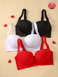 3 paquetes de ropa interior para mujer de talla grande, con sujetador push-up de cobertura total y aros, en varios colores brillantes, perfecto para el Día de San Valentín